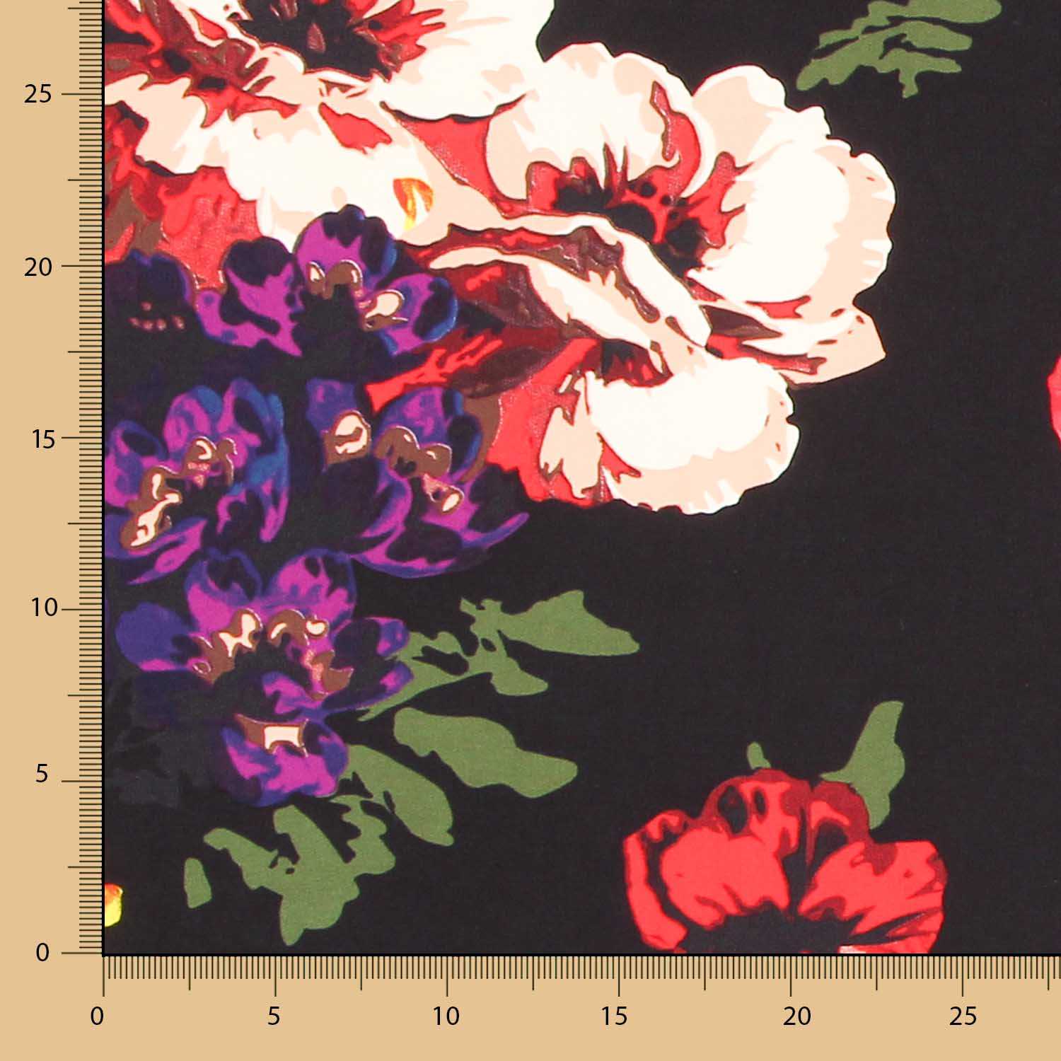 Tecido Crepe Maxi Flor Preto - Ribes y Casals