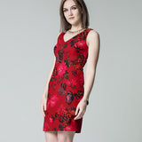 Crepe Satin Flores vermelhas - Ribes y Casals