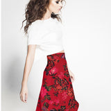 Crepe Satin Flores vermelhas - Ribes y Casals