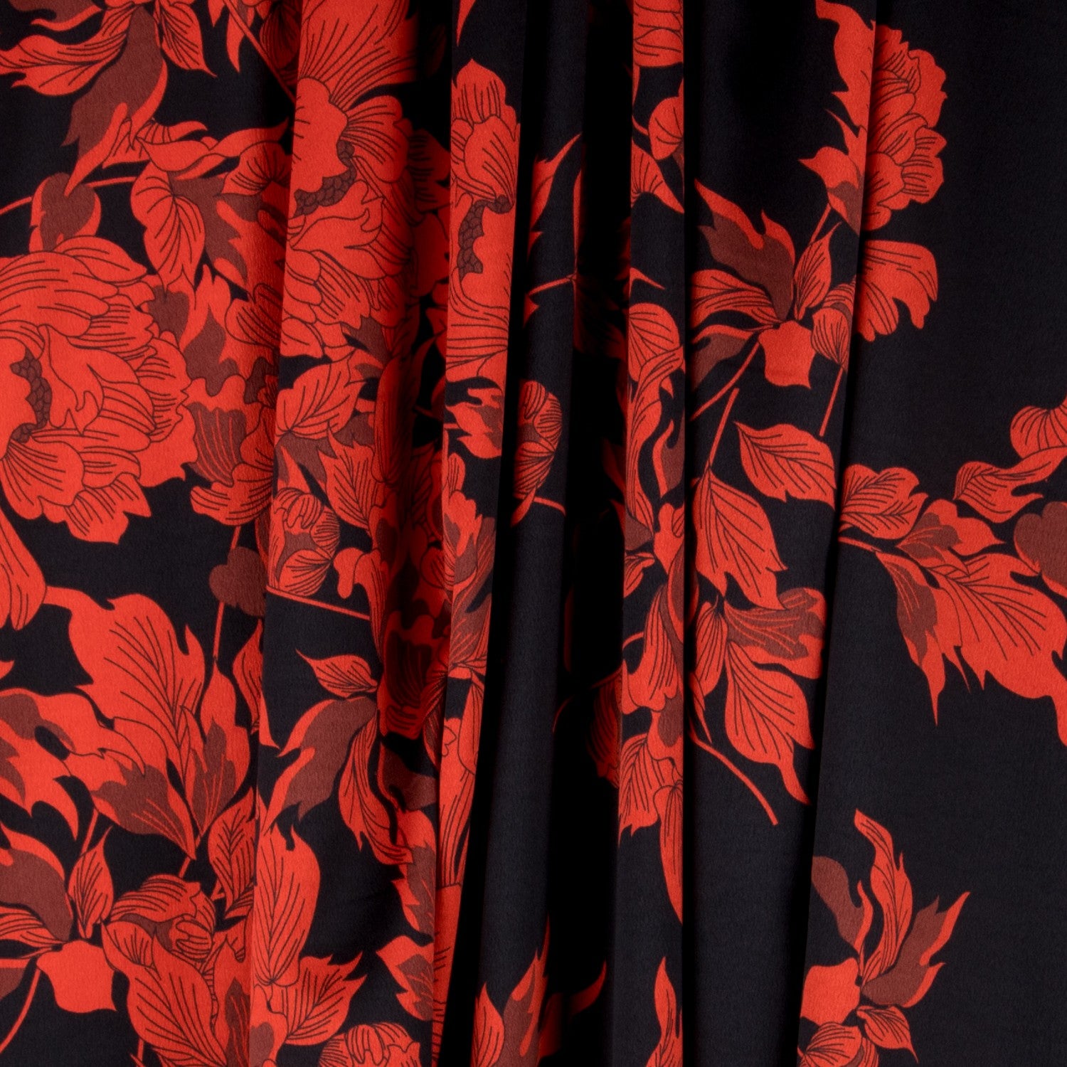 Crepe Satin Flores vermelhas - Ribes y Casals