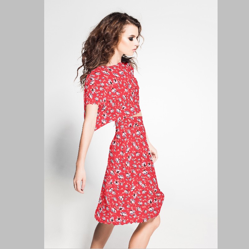 Crepe Viscose Floral Encarnado - Ribes y Casals