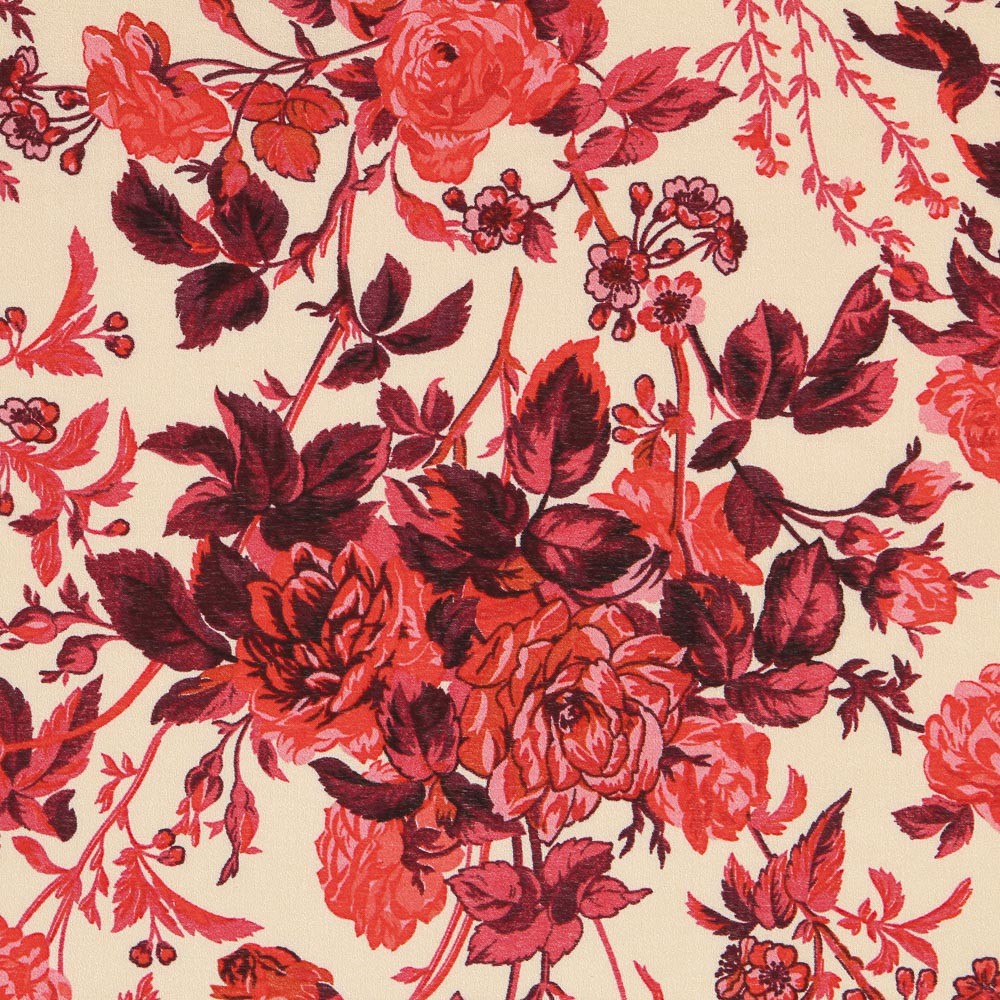 Crepe Viscose Floral Encarnado - Ribes y Casals