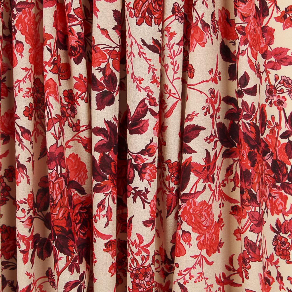 Crepe Viscose Floral Encarnado - Ribes y Casals