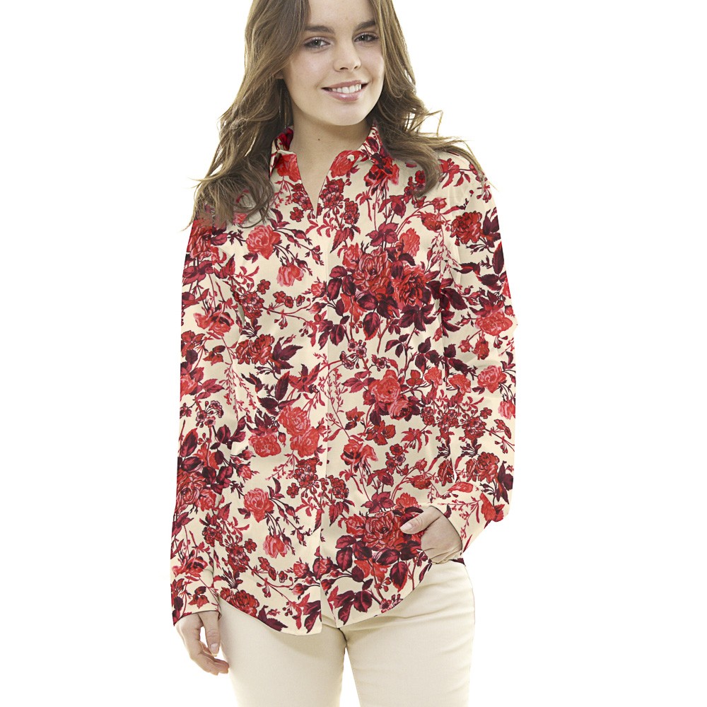 Crepe Viscose Floral Encarnado - Ribes y Casals