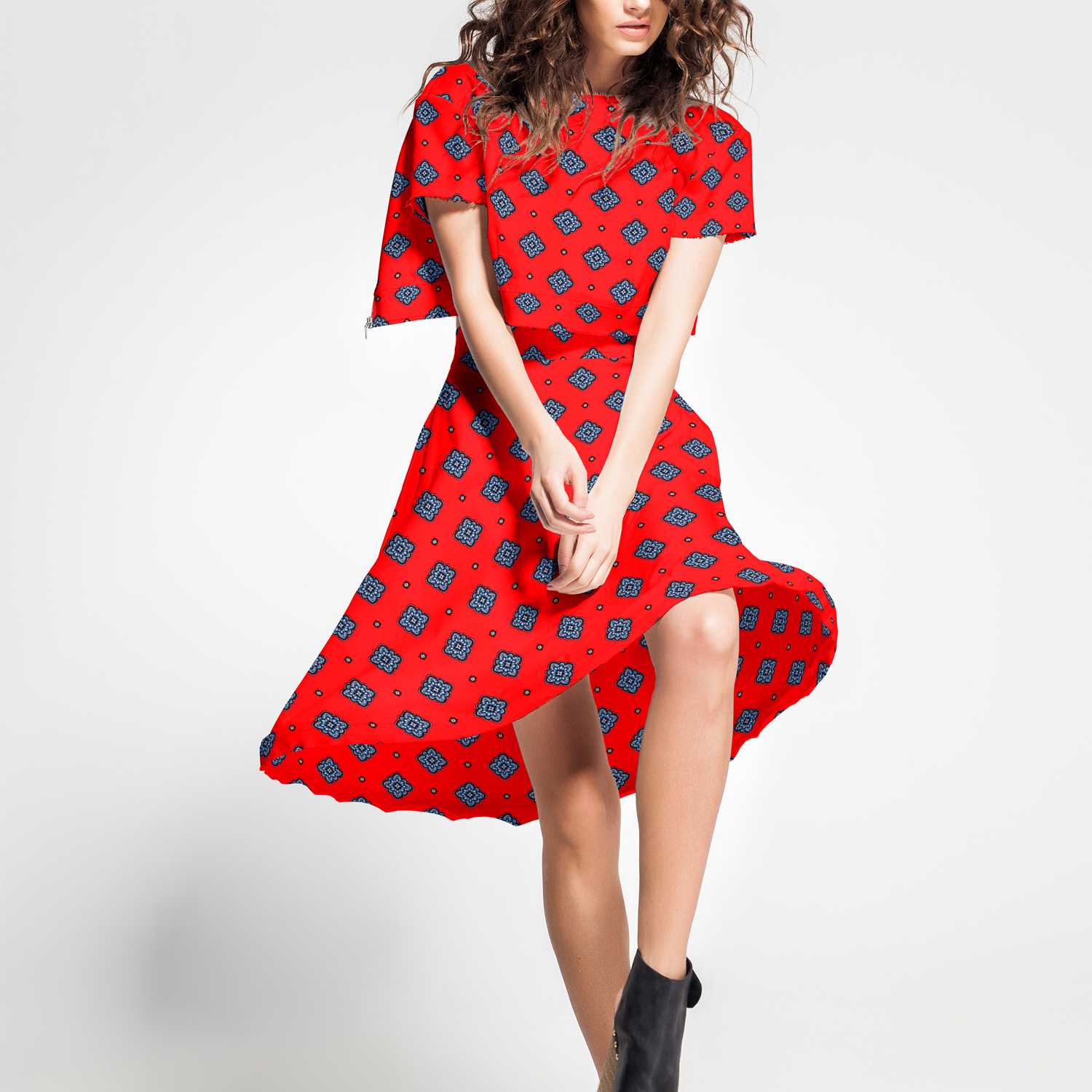 Crepe Satin Flores vermelhas - Ribes y Casals