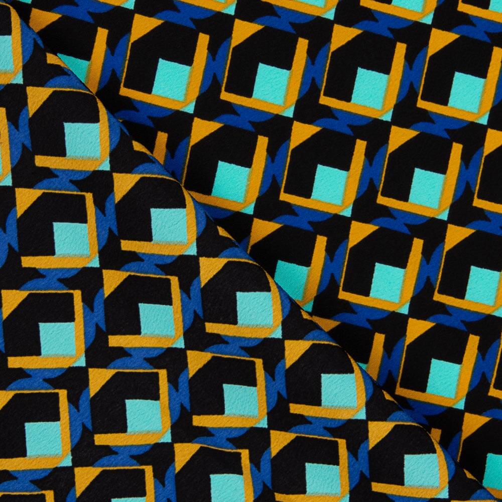 Crepe Poliéster Geo Água-Marinha - Ribes y Casals