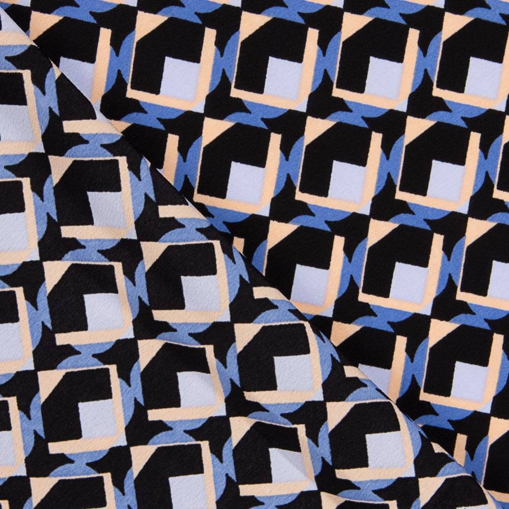 Crepe Poliéster Geo Azul Denim - Ribes y Casals