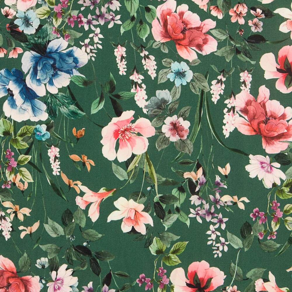 Crepe Viscose Floral Verde Bosque - Ribes y Casals