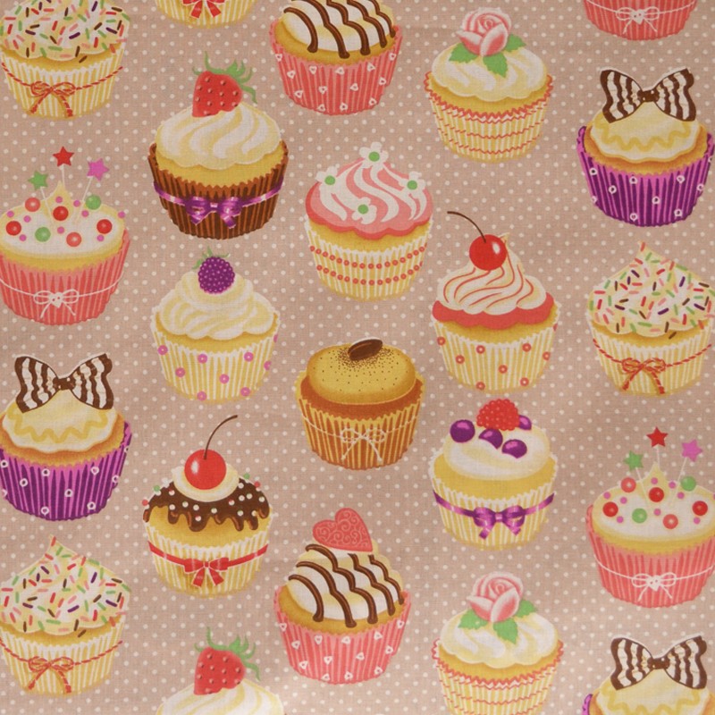Algodão Cupcakes Fundo Marrom - Ribes y Casals