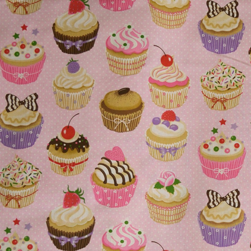 Algodão Cupcakes Fundo Rosa - Ribes y Casals