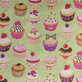 Algodão Cupcakes Fundo Verde - Ribes y Casals