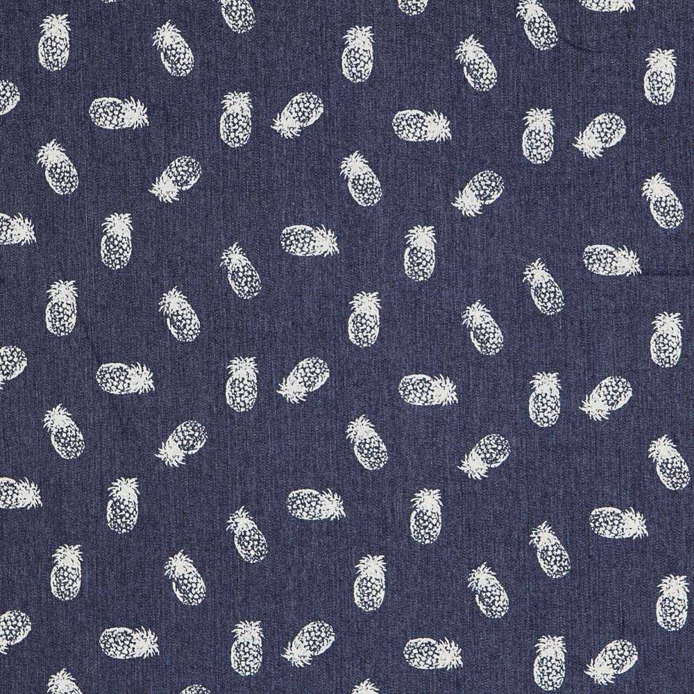 Tecido Denim Elástico Abacaxi Azul Escuro - Ribes y Casals