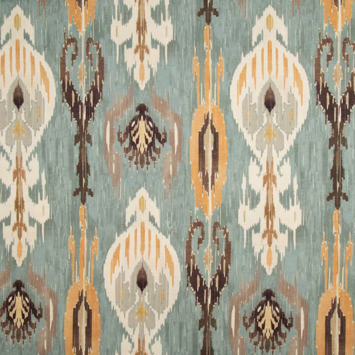Loneta com efeito de tecido de linho Ikat oriental azul esverdeado - Ribes y Casals