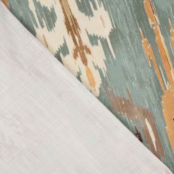 Loneta com efeito de tecido de linho Ikat oriental azul esverdeado - Ribes y Casals