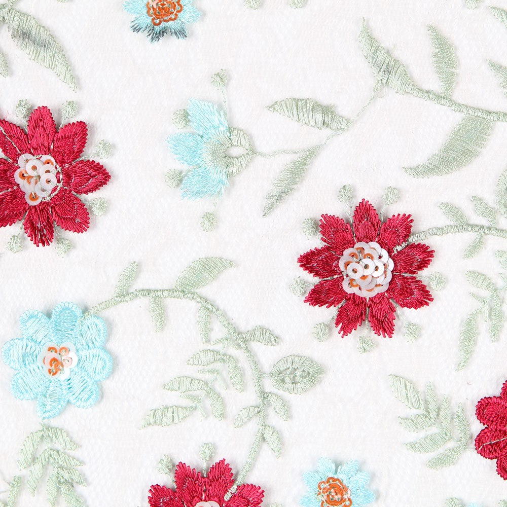 Tule Bordado Floral Borgonha - Ribes y Casals