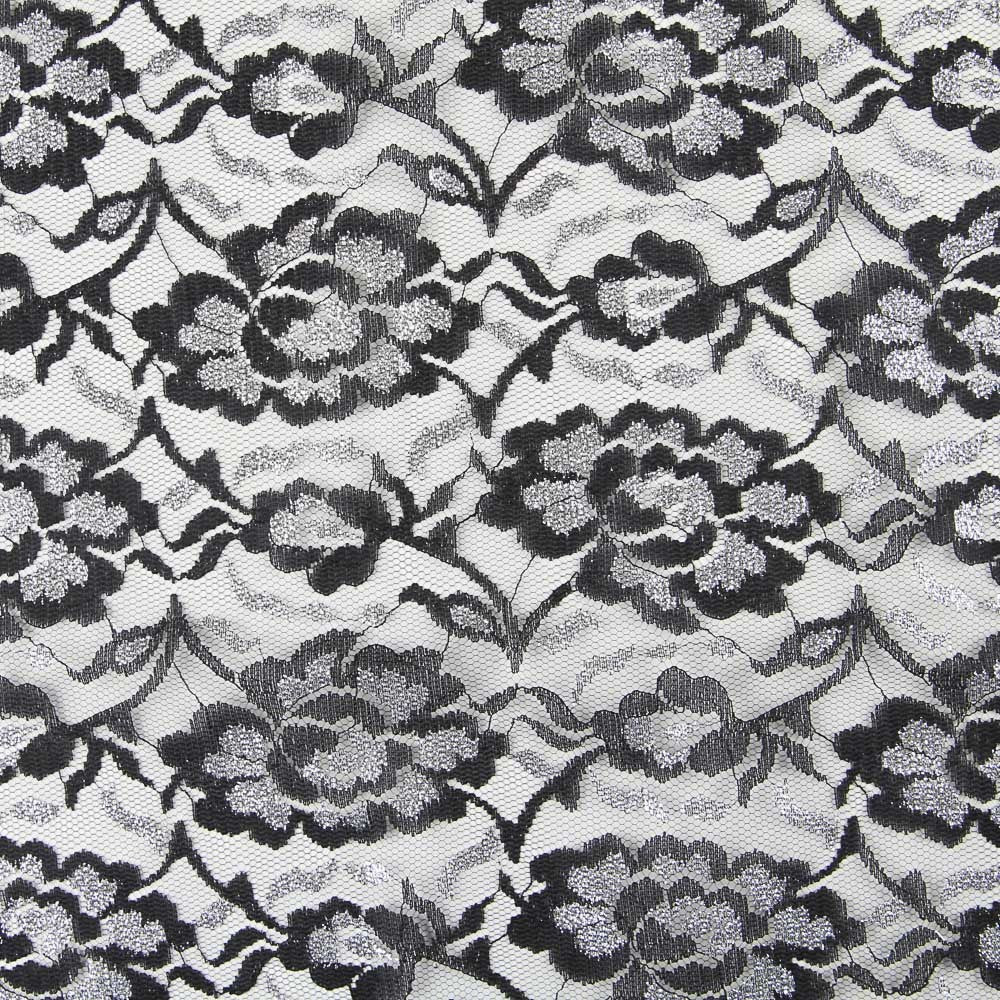 Retal Encaje Lurex Negro Plata 100x100 cm - Ribes y Casals