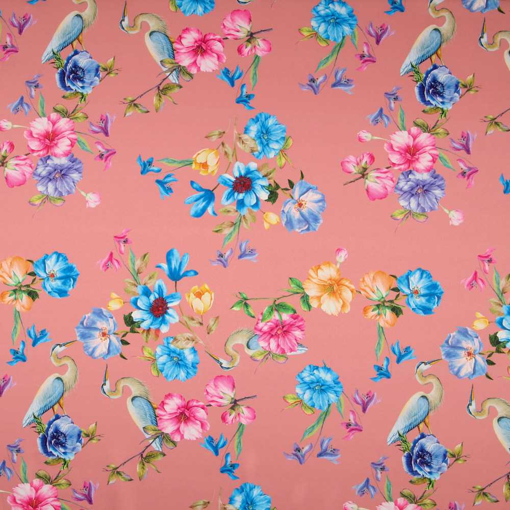 Tecido Fama Stretch Orquídeas Coral - Ribes y Casals