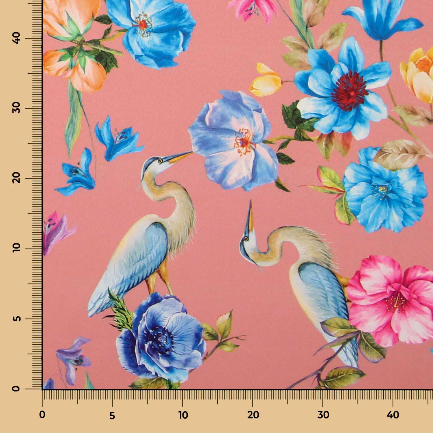 Tecido Fama Stretch Orquídeas Coral - Ribes y Casals