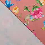 Tecido Fama Stretch Orquídeas Coral - Ribes y Casals