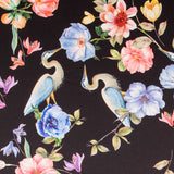 Tecido Fama Stretch Orquídeas Preto - Ribes y Casals