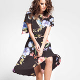 Tecido Fama Stretch Orquídeas Preto - Ribes y Casals