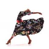 Tecido Fama Stretch Orquídeas Preto - Ribes y Casals