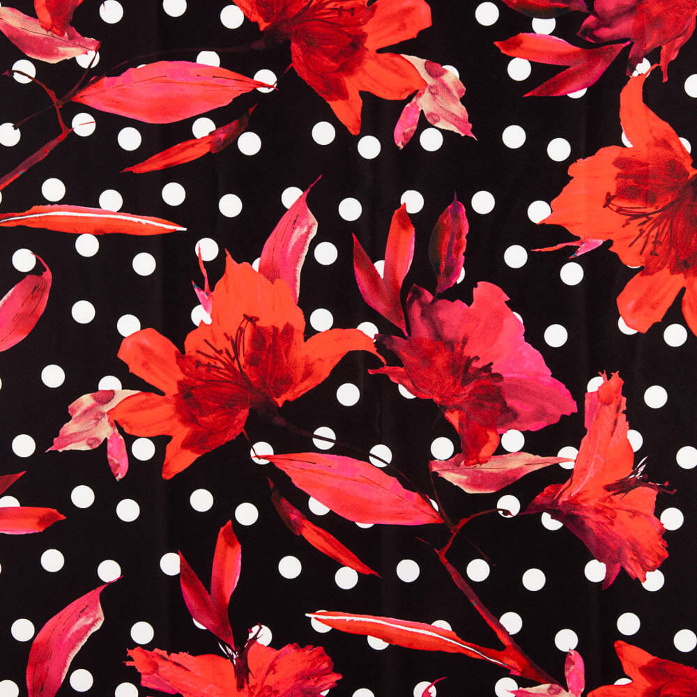 Fama Strecht Flores Bolinhas Pretas - Ribes y Casals