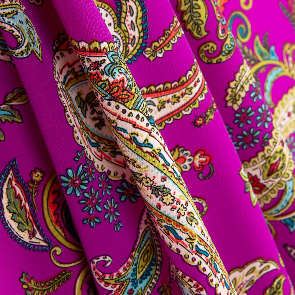 Crepe Poliéster Desenho Caxemira Fúcsia Escuro - Ribes y Casals