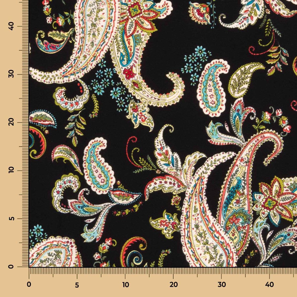 Crepe Poliéster Desenho Caxemira Preto - Ribes y Casals