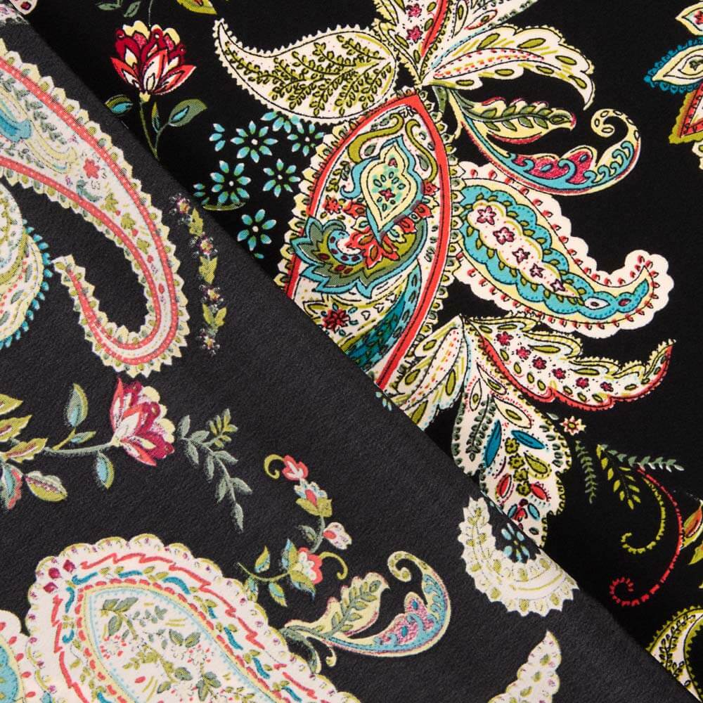 Crepe Poliéster Desenho Caxemira Preto - Ribes y Casals