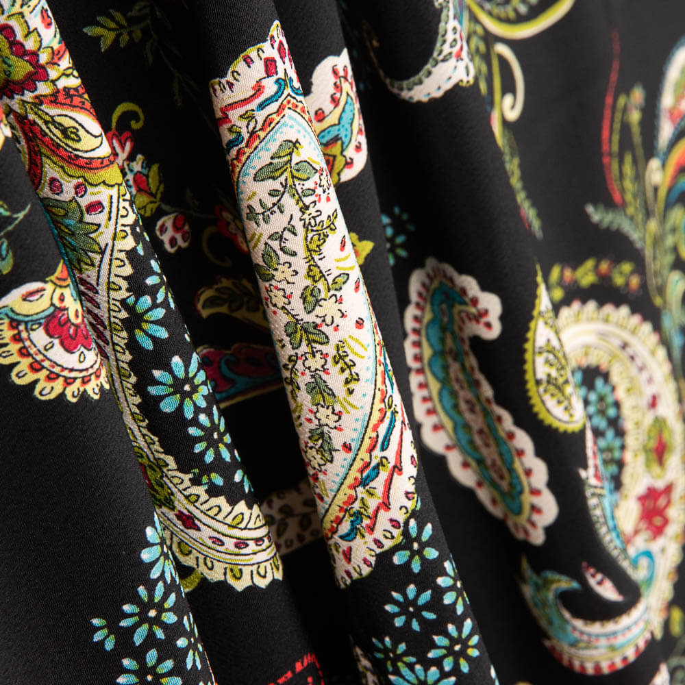 Crepe Poliéster Desenho Caxemira Preto - Ribes y Casals