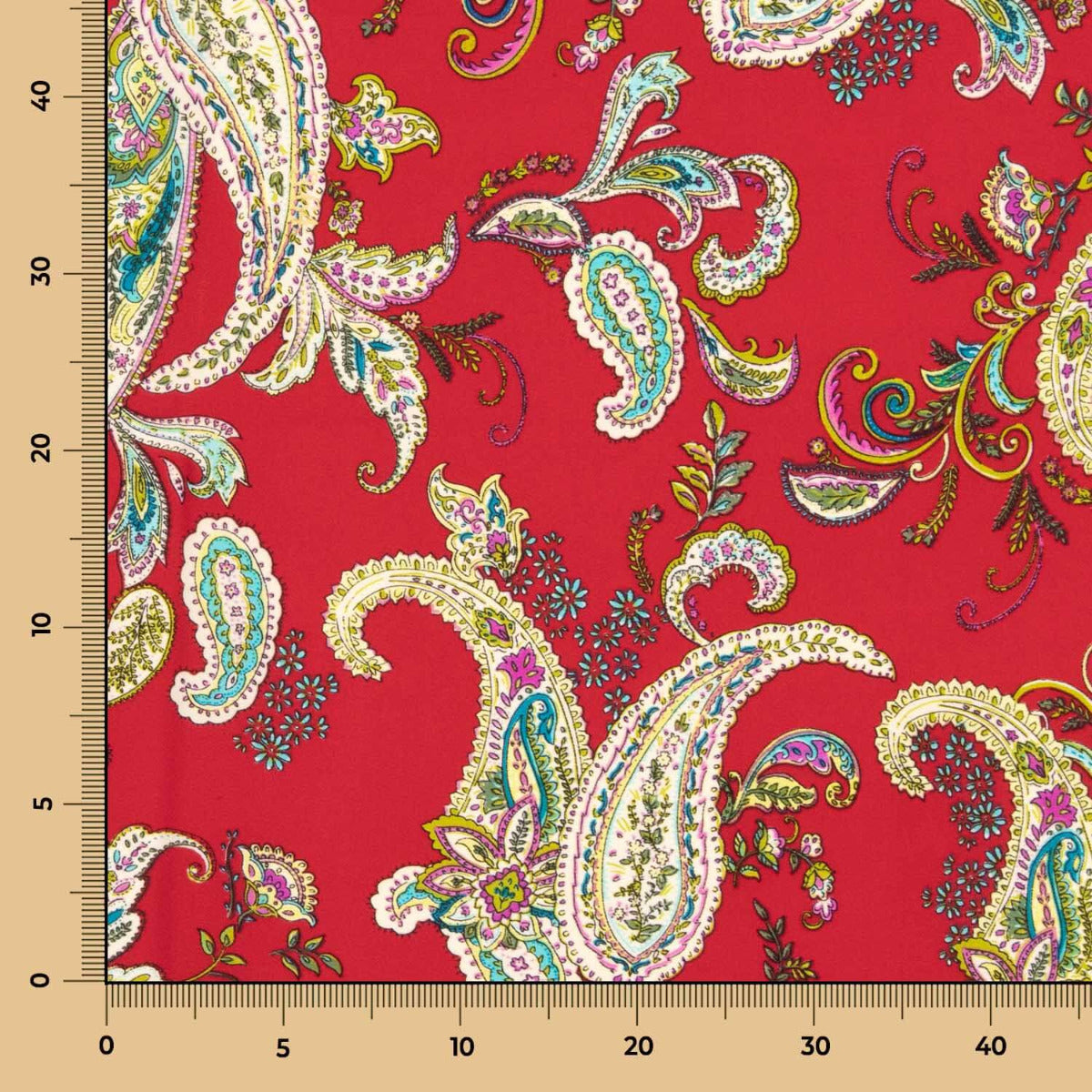 Crepe Poliéster Desenho Caxemira Vermelho - Ribes y Casals