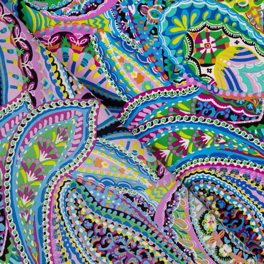 Crepe Poliéster Caxemira Saturado Azuis - Ribes y Casals