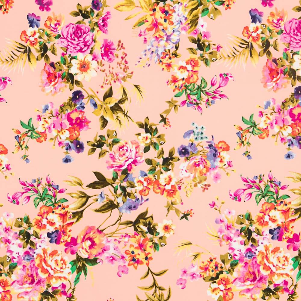 Crepe Floral Salmão - Ribes y Casals