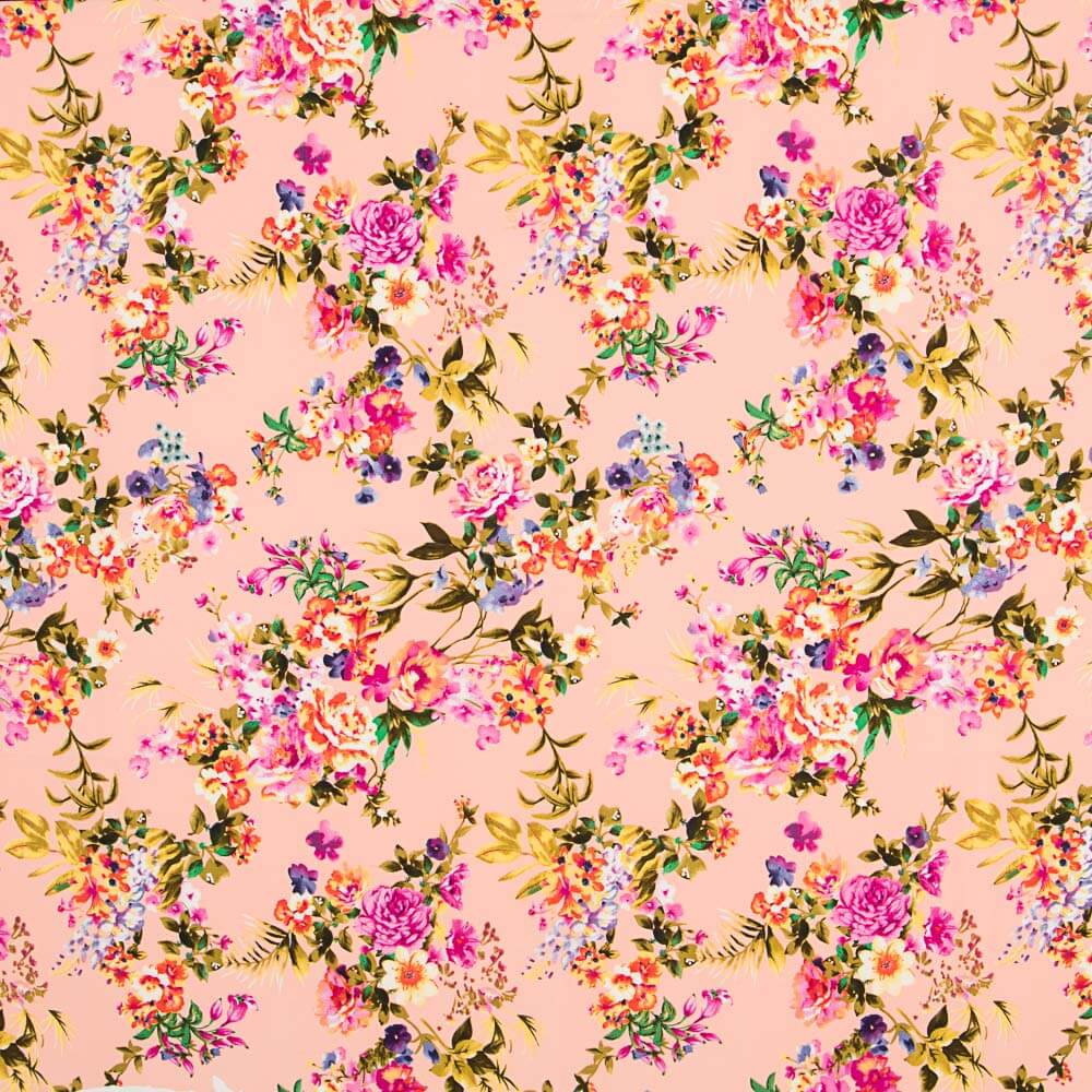 Crepe Floral Salmão - Ribes y Casals