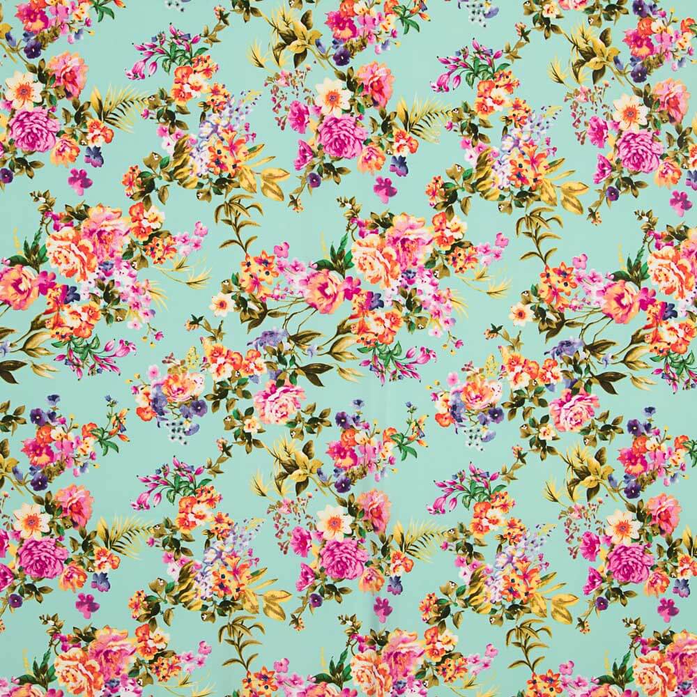 Crepe Floral Verde Água - Ribes y Casals