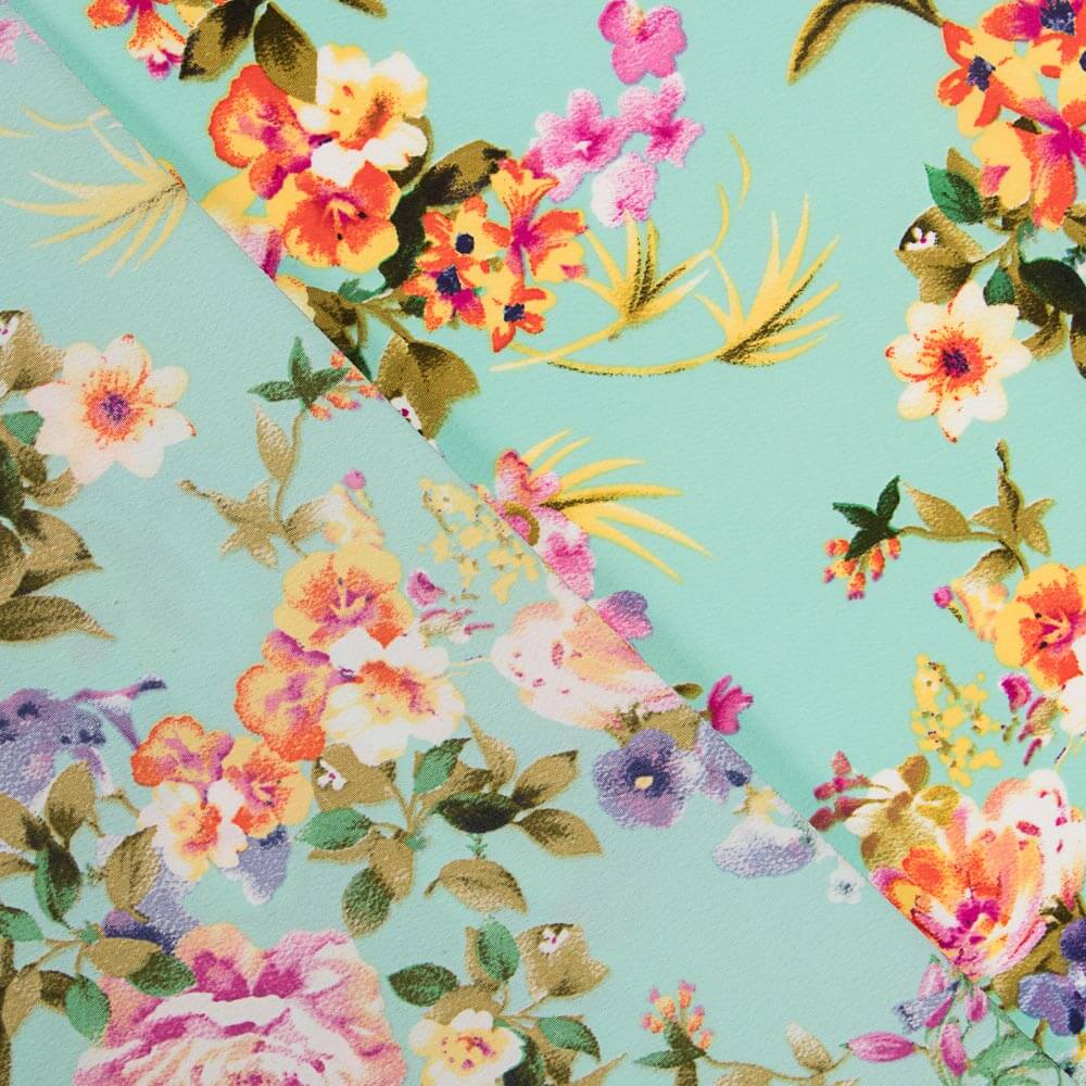 Crepe Floral Verde Água - Ribes y Casals