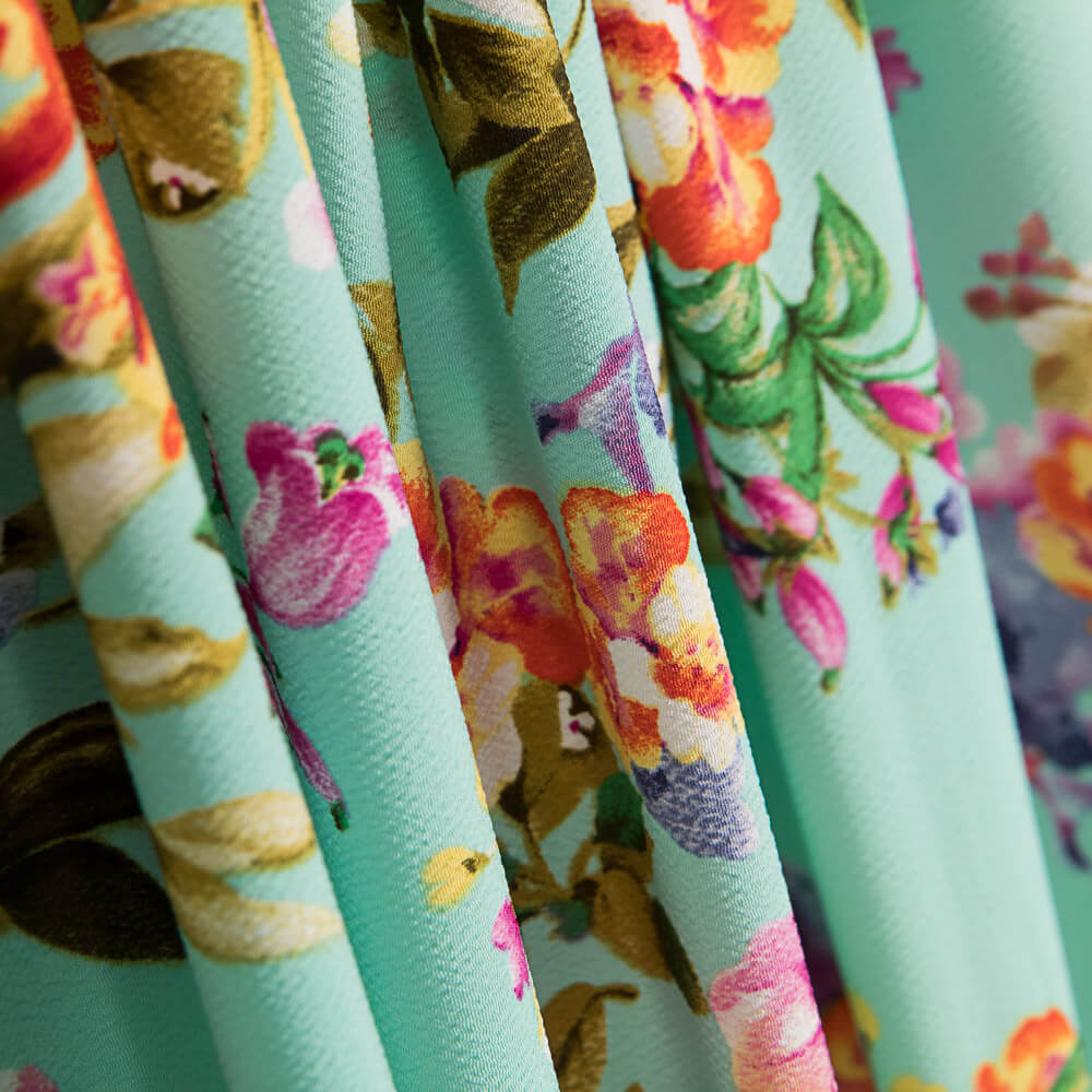 Crepe Floral Verde Água - Ribes y Casals