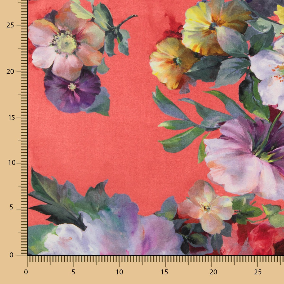 Tecido Fama Stretch Flor Aquarela Coral - Ribes y Casals