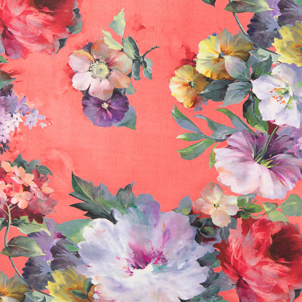 Tecido Fama Stretch Flor Aquarela Coral - Ribes y Casals