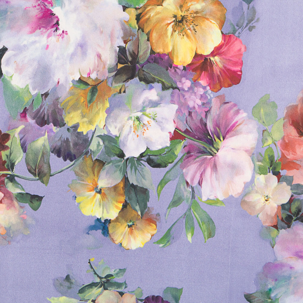 Tecido Fama Stretch Flor Aquarela Malva - Ribes y Casals