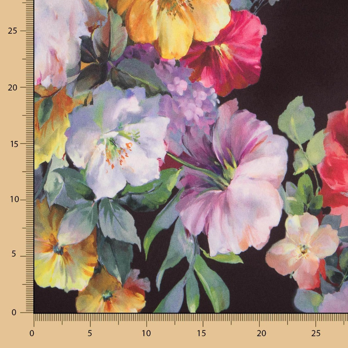 Tecido Fama Stretch Flor Aquarela Preto - Ribes y Casals