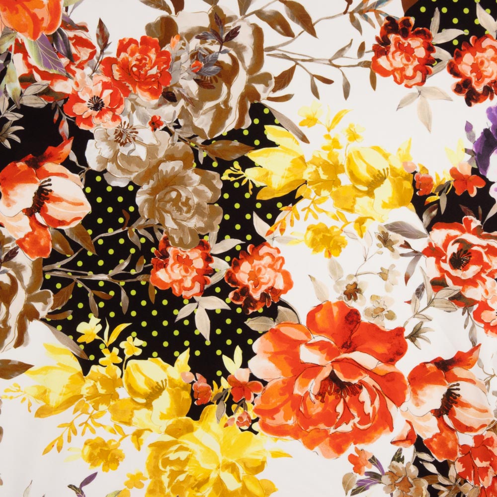 Gabardina Elástica Flor Bolinhas Pistache - Ribes y Casals