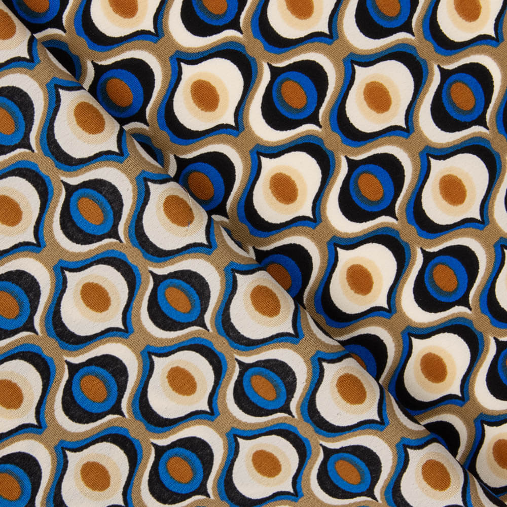 Crepe Poliéster Geométrico Olho Azul - Ribes y Casals
