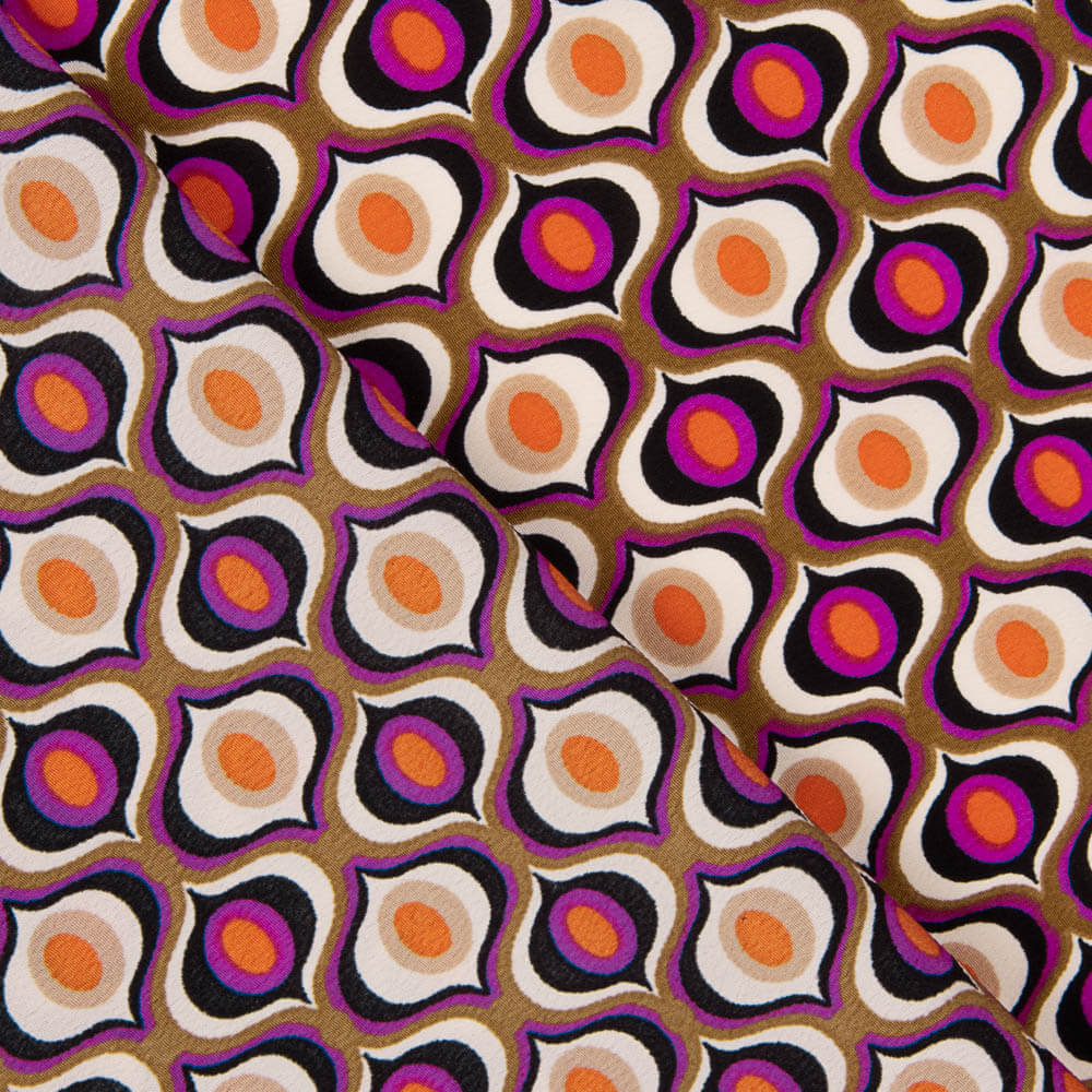 Crepe Poliéster Geométrico Olho Rosa - Ribes y Casals