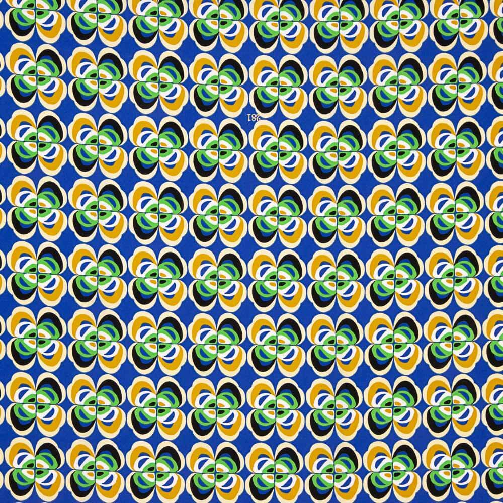 Crepe Poliéster Flor Geométrica Azul - Ribes y Casals