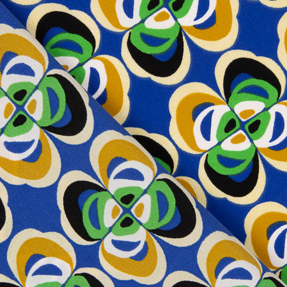 Crepe Poliéster Flor Geométrica Azul - Ribes y Casals