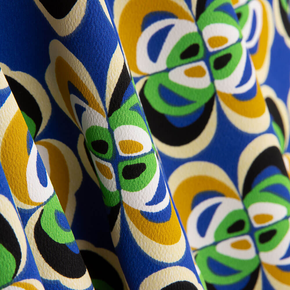 Crepe Poliéster Flor Geométrica Azul - Ribes y Casals