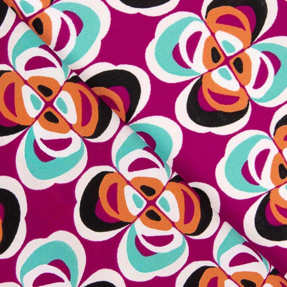 Crepe Poliéster Flor Geométrica Fúcsia - Ribes y Casals