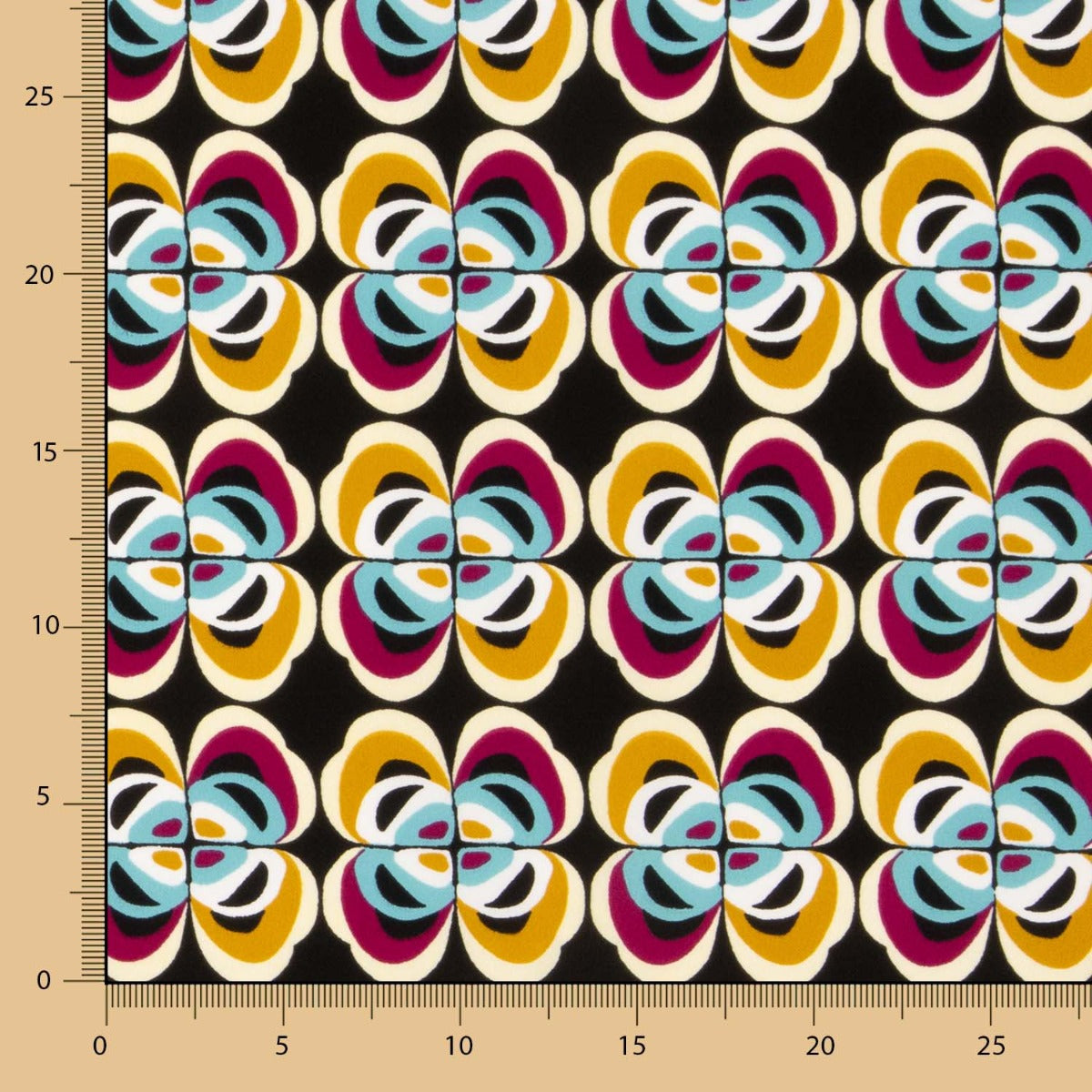 Crepe Poliéster Flor Geométrica Ocre - Ribes y Casals